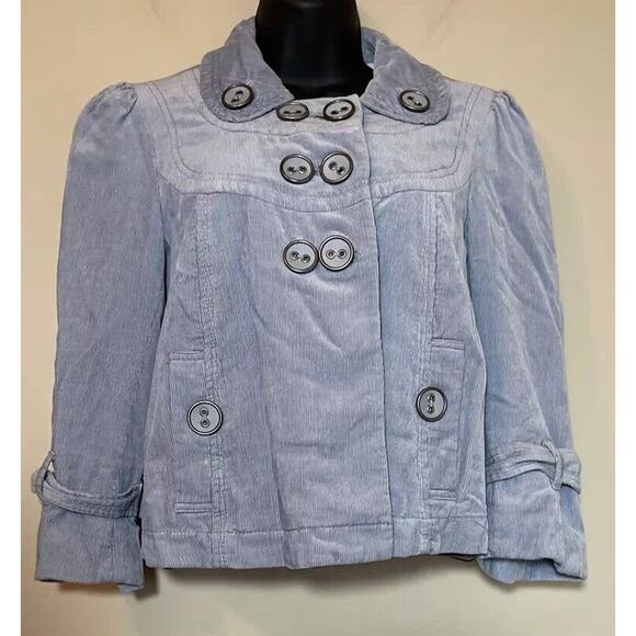 Anthropologie Jackets & Blazers - taikonhu corduroy jacket Gray Peplum Size 4 Big Button Detail Belt Sleeve